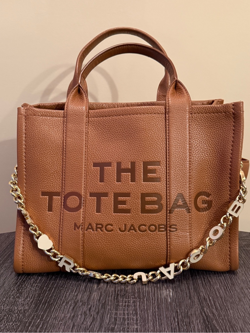 Marc Jacobs Brown Pebbled Leather Tote with Gold Chain - Picture 1 of 12